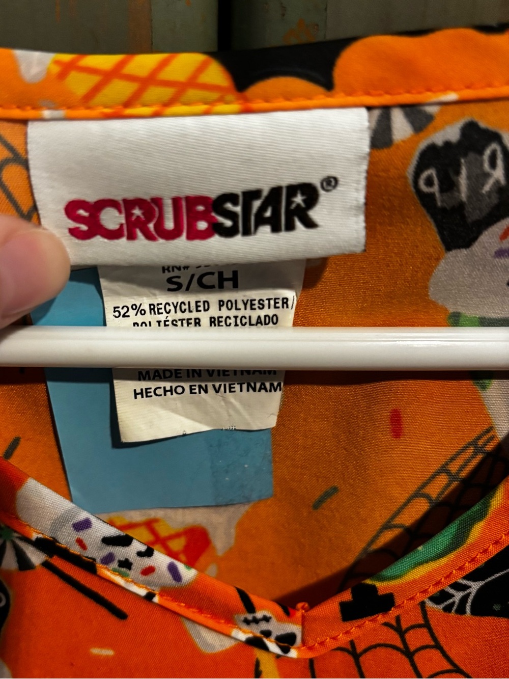 Scrubstar Halloween Scrub Top Orange Festive Skulls Print S